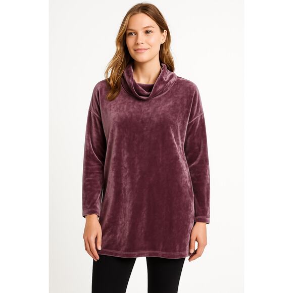 J. JILL Pure Jill rose taupe (mauve) velour cowl mock neck tunic top size XL - Picture 1 of 6